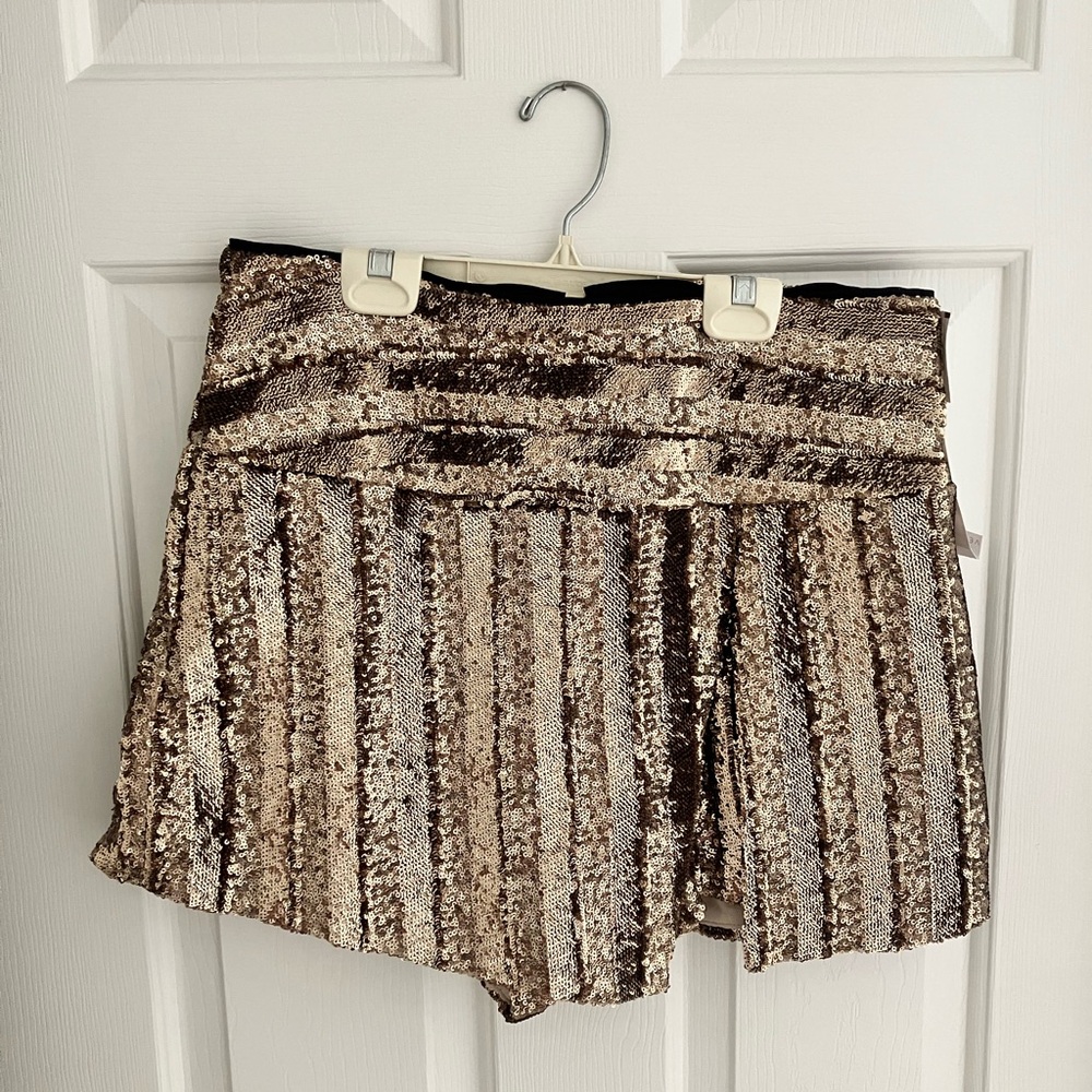 VENUS Gold and Brown Sequin Mini Skort with slit
